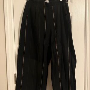 Black Linen Pinstripe Pants